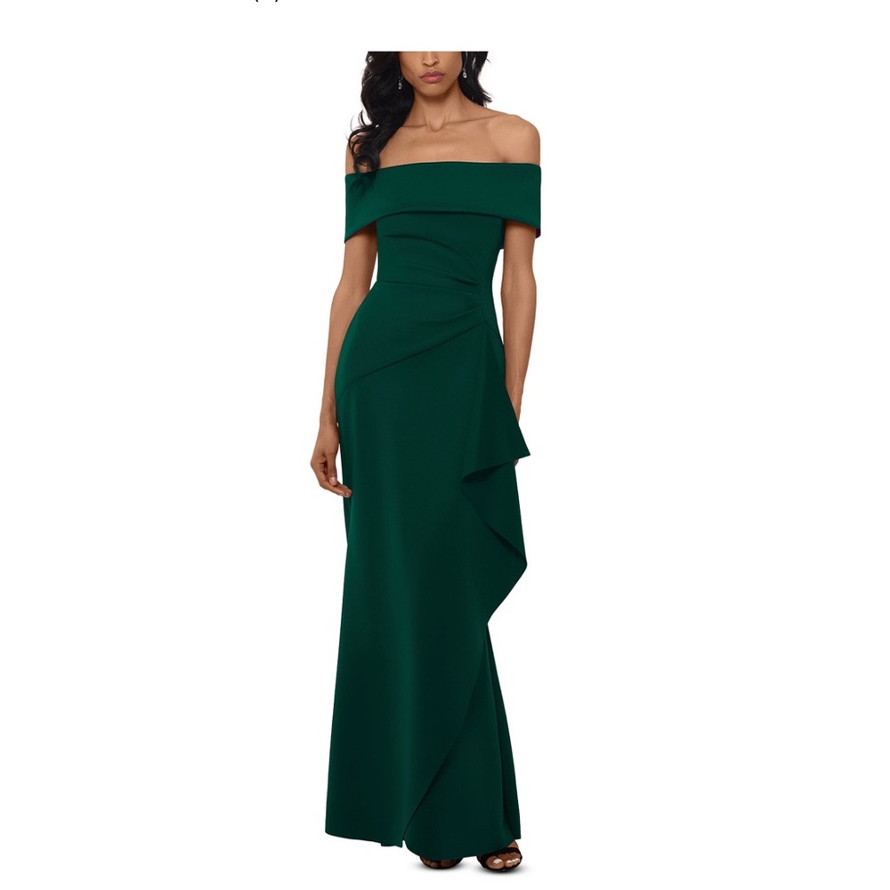 XSCAPE Ruffle Off The Shoulder Dress Size 14 Green